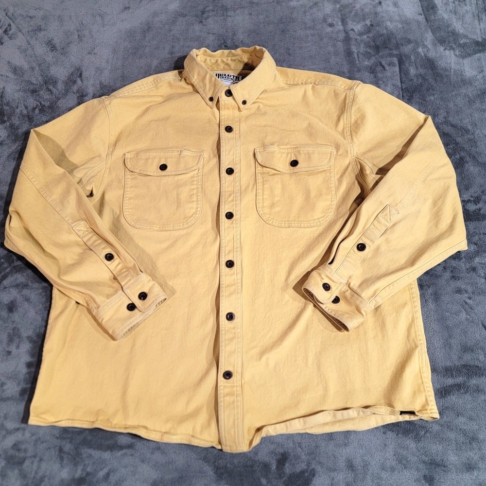 Duluth Trading Shirt Men XL Yellow Free Swingin Moleskin Relaxed Stretch Gussets